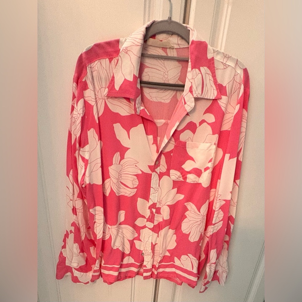 Ocean Drive Pink and White Floral Blouse